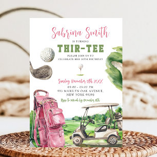 Pink Golf Thir-T-shirt Verjaardagsuitnodiging Kaart