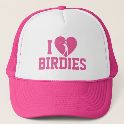 Pink Golf Trucker Hat - 'I Love Birdie' Custom Pet (Voorkant)