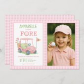 Pink Golfing 4th Birthday Photo Kaart (Voorkant / Achterkant)