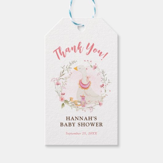 Pink Goose Baby shower Gift Label voor Meisje Cadeaulabel (Voorkant)