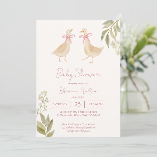 Pink Goose kwekerij rijmt baby shower Kaart (Staand voorkant)