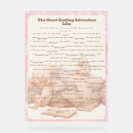 Pink Goose Libs Baby Shower Group game Acryl Bord (Voorkant)