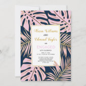 Pink, gouden tropische bladeren, marinepartij kaart (Voorkant)