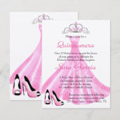 Pink Gown Quinceanera Uitnodiging (Voorkant / Achterkant)