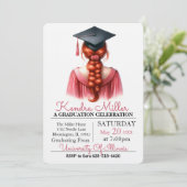 Pink Gown Waterverf Afstuderen Uitnodiging (Staand voorkant)