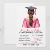 Pink Gown Waterverf Afstuderen Uitnodiging (Voorkant / Achterkant)