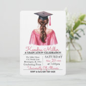 Pink Gown Waterverf Afstuderen Uitnodiging (Staand voorkant)