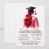 Pink Gown Waterverf Afstuderen Uitnodiging (Voorkant / Achterkant)