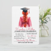 Pink Gown Waterverf Afstuderen Uitnodiging (Staand voorkant)