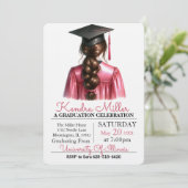 Pink Gown Waterverf Afstuderen Uitnodiging (Staand voorkant)