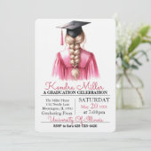 Pink Gown Waterverf Afstuderen Uitnodiging (Staand voorkant)