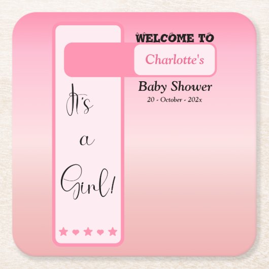 Pink Gradient Cute Eyeball Text Baby Shower Kartonnen Onderzetters (Voorkant)