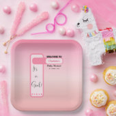 Pink Gradient Cute Eyeball Text Baby Shower Papieren Bordje (Feest)