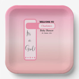 Pink Gradient Cute Eyeball Text Baby Shower Papieren Bordje