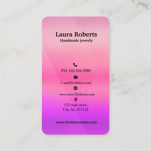 Pink Gradient Earring Display Kaart |Aangepaste si Visitekaartje (Achterkant)