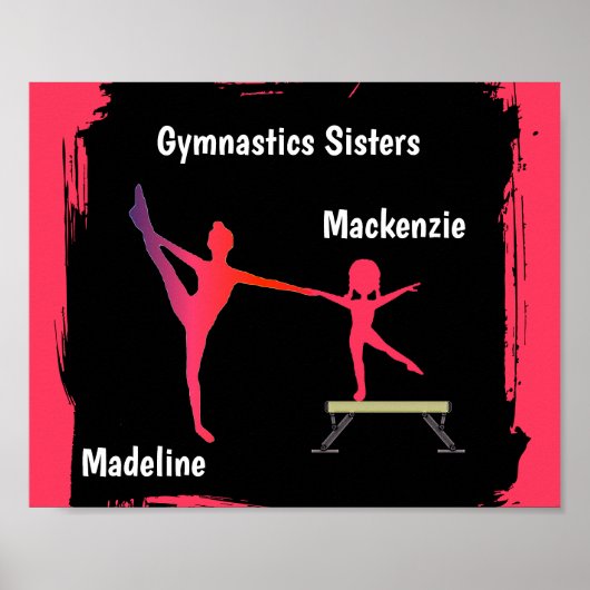 Pink Gradient Gymnastics Duo Name Art Poster (Voorkant)
