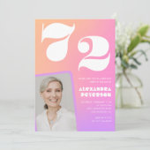 Pink Gradient Retro Foto 72e verjaardag Uitnodigin Kaart (Staand voorkant)