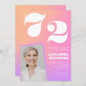 Pink Gradient Retro Foto 72e verjaardag Uitnodigin Kaart (Voorkant / Achterkant)