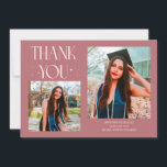 Pink Graduate Thank You 2-Photo  Aankondiging<br><div class="desc">Modern and whimsical graduation announcement photo card featuring 2 photos on the front and 1 on the back. The text says "THANK YOU" with twinkling stars. Add the graduate's name,  information,  and message to personalize this card. Pink.</div>