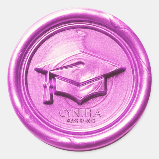  Pink Graduation Cap  Wax Seal Ronde Sticker (Voorkant)