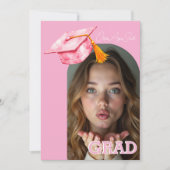 Pink Graduation Hat Accent Dual‑Photo QR Code Kaart (Voorkant)