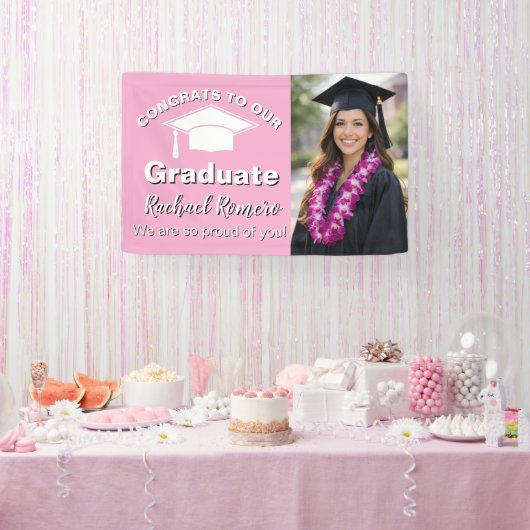 Pink Graduation Photo Spandoek (Feest)