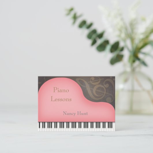 Pink Grand Piano Child Friendly Music Visitekaartje (Staand voorkant)
