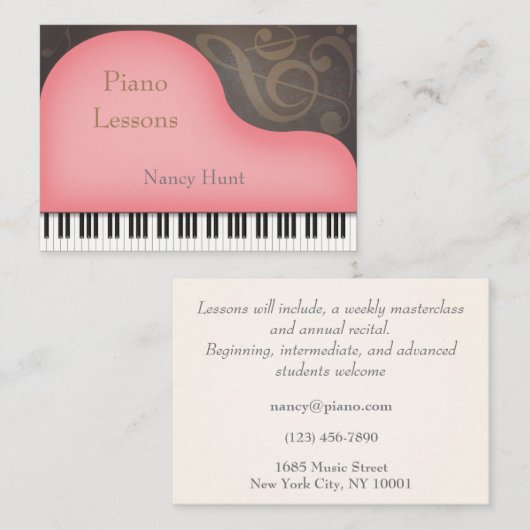 Pink Grand Piano Child Friendly Music Visitekaartje (Voorkant / Achterkant)