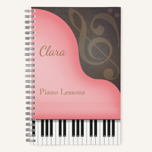 Pink Grand Piano Pianist & Music Lover's Custom Notitieboek (Voorkant)