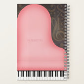 Pink Grand Piano Whimsical Music Symbols Aangepast Notitieboek (Achterkant)