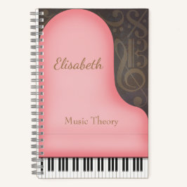 Pink Grand Piano Whimsical Music Symbols Aangepast Notitieboek