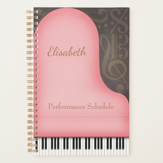 Pink Grand Piano Whimsical Music Symbols Aangepast Planner (Voorkant)