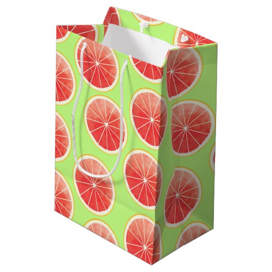 Pink Grapefruit Slicten Pattern Medium Cadeauzakje (Achterkant Gekanteld)