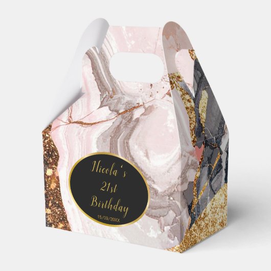 Pink, Gray and Gold Marble Agate Birthday Party Bedankdoosjes (Voorkant Zijde)