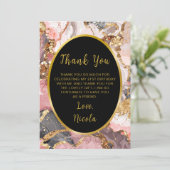 Pink, Gray and Gold Marble Agate Birthday Party Bedankkaart (Staand voorkant)
