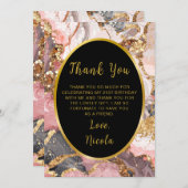 Pink, Gray and Gold Marble Agate Birthday Party Bedankkaart (Voorkant / Achterkant)