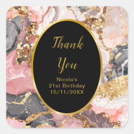 Pink, Gray and Gold Marble Agate Birthday Party Vierkante Sticker