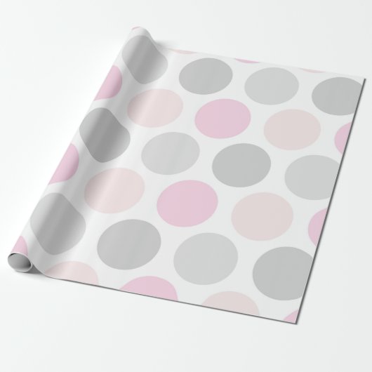Pink Gray and Skin Tone Polka Dots Wrapping Paper Cadeaupapier (Uitgerold)
