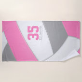 pink gray and white girls volleyball personalized strandlaken (Voorkant)