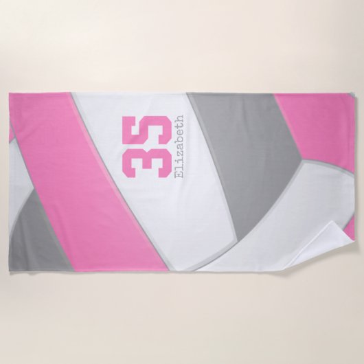 pink gray and white girls volleyball personalized strandlaken (Voorkant)