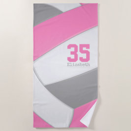 pink gray and white girls volleyball personalized strandlaken