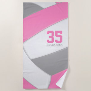 pink gray and white girls volleyball personalized strandlaken