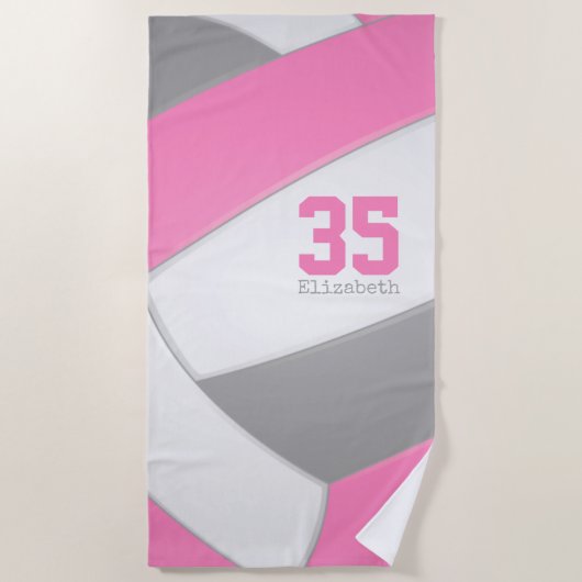 pink gray and white girls volleyball personalized strandlaken (Voorkant)