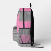 Pink & Gray Backpack With Abstract Squares Stripes Bedrukte Rugzak (Rechts)