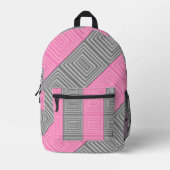 Pink & Gray Backpack With Abstract Squares Stripes Bedrukte Rugzak (Voorkant)