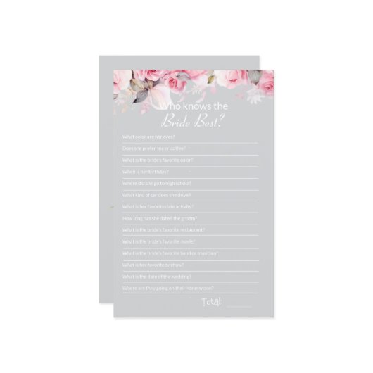 Pink Gray Bridal Shower How well do you Game Card (Voorkant / Achterkant in situ)