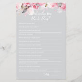 Pink Gray Bridal Shower How well do you Game Card (Voorkant)