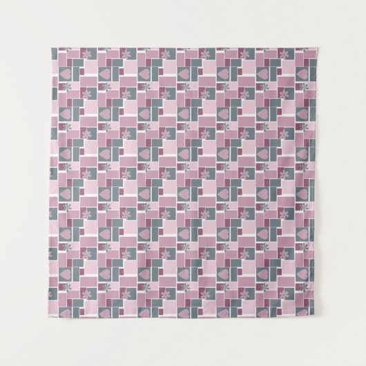 Pink gray brown patchwork of square patches wandkleed (Voorkant (horizontaal))