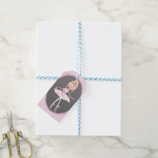 Pink & Gray Couture Ballerina Birthday Party Cadeaulabel (Met Touw)