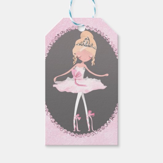 Pink & Gray Couture Ballerina Birthday Party Cadeaulabel (Voorkant)